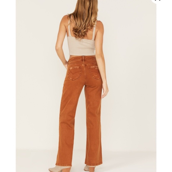 Women's distressed Cleo and Wolf copper Jeans Western Rodeo Cowgirl Small 26W - Picture 2 of 5